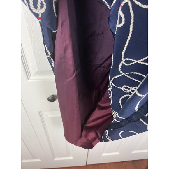 Vintage 80s 100% Silk Navy Pleated Midi Skirt Rope Pattern Preppy Size 6 Small - Picture 6 of 7